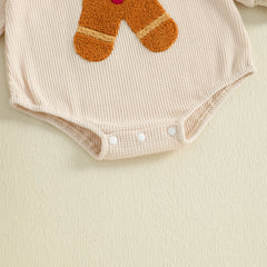 Unisex Baby Long Sleeve Gingerbread Man Embroidery Christmas Romper