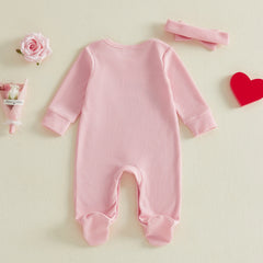 0–18M Baby Unisex Long Sleeves and Heart Embroidery Valentine’s Romper