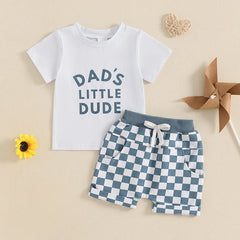 Baby Boy  Letter Tee & Checkerboard Shorts Summer Set