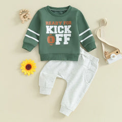 Toddler & Baby Boy Letter & Football Print Long Sleeve Pullover with Pants