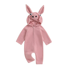 Unisex Baby Hooded Long Sleeve Pig Romper for Halloween