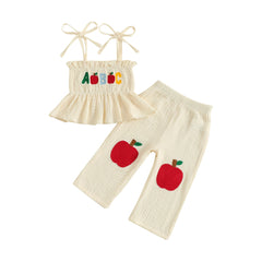 Baby Girls Apple Embroidered Camisole & Pants Outfit