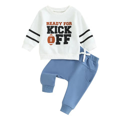 Toddler & Baby Boy Letter & Football Print Long Sleeve Pullover with Pants