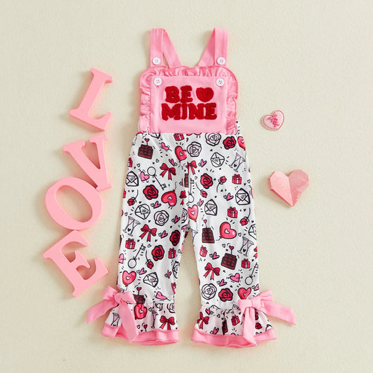 Toddler Baby Girls Valentine’s Heart Print Bell-Bottom Romper