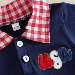 Baby Boy Letter Embroidered Plaid Collared 4th of July Shirt
