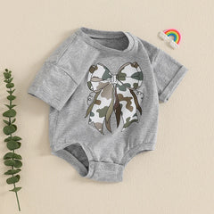 Baby Girl Bow-Print Loose-Fit Short-Sleeve Onesie