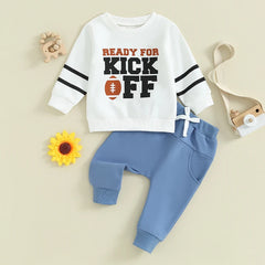 Toddler & Baby Boy Letter & Football Print Long Sleeve Pullover with Pants