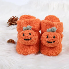 0–18M Unisex Newborn Soft Fleece Halloween Pumpkin Baby Booties