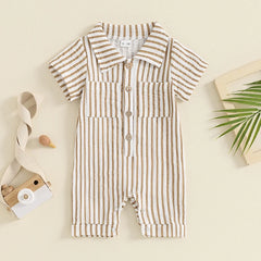 Baby Boy Striped Summer Romper – Short Sleeve, Easy Snap