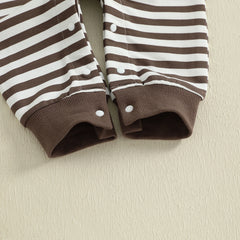 Baby Boys Long Sleeve Fall Embroidered Football Stripe Romper