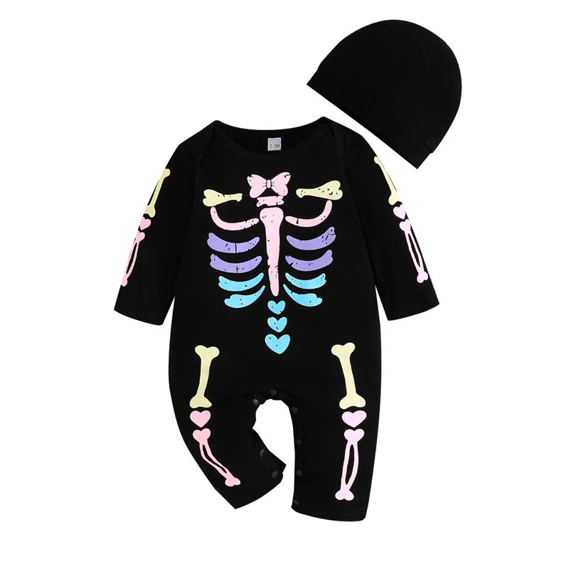 0–18M Baby Skeleton Romper & Hat Halloween Outfit