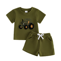 12M - 5T Baby Boys Tractor Embroidery Tops and Shorts Set