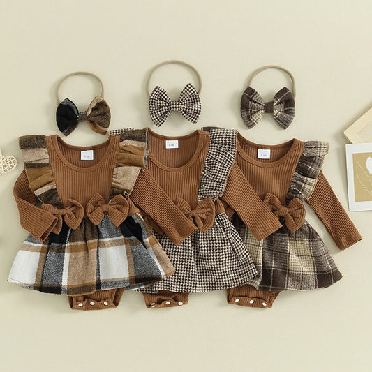 Baby Girls Autumn Romper Dress With Headband