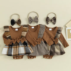 Baby Girls Autumn Romper Dress With Headband