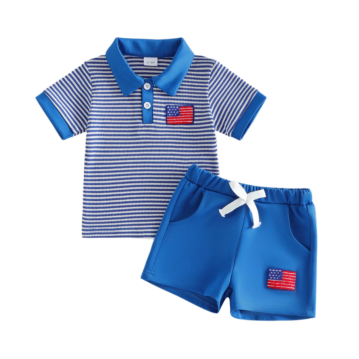 Baby Boys Independence Day Lapel Flag Embroidery Shorts Sets