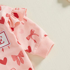 Infant Baby Girl Spring Heart Bow Romper & Headband Set