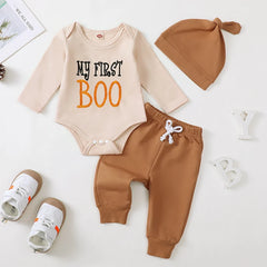 0-18M Baby Boys Halloween Long Sleeve Onesie, Solid Pants & Hat Set