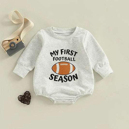 0–24M Baby Boy Football Long Sleeve Onesie with Rugby & Letter Print