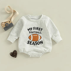 0–24M Baby Boy Football Long Sleeve Onesie with Rugby & Letter Print