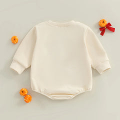 Newborn Baby Girl Pumpkin Print Long-Sleeve Halloween Romper