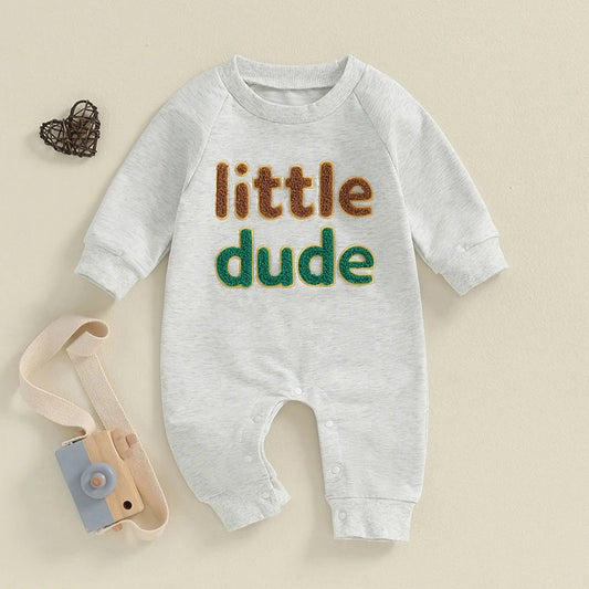 0-18M Baby Boy Long Sleeve, Full-Length with Letter Embroidery Fall Romper