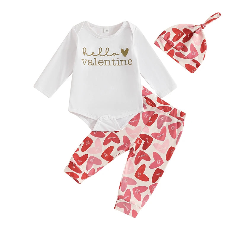 Baby Girls Valentine’s Letter Romper & Heart Pants Set