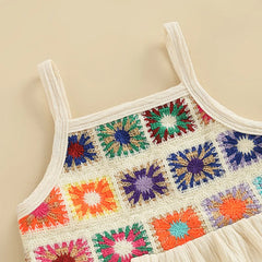 Baby Girls Flowers Camisole with Tasseled Denim Shorts Set