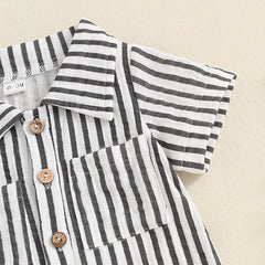 Baby Boy Striped Summer Romper – Short Sleeve, Easy Snap