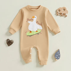 Skateboarding Duck Baby Romper | Cozy Fall Jumpsuit