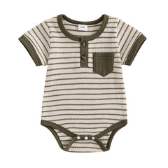 Baby Boy Striped Short-Sleeve Button-Up Onesie, Loose Fit