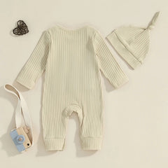 Newborn Baby Boy "Lil Bro" Ribbed Romper & Hat Set