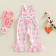 Toddler Baby Girls Valentine’s Heart Print Bell-Bottom Romper