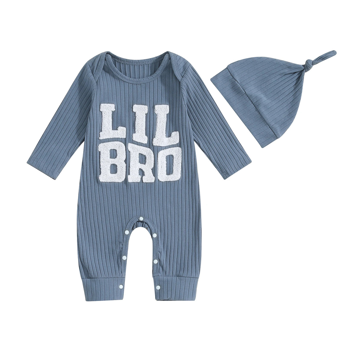 Newborn Baby Boy "Lil Bro" Ribbed Romper & Hat Set