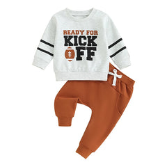 Toddler & Baby Boy Letter & Football Print Long Sleeve Pullover with Pants