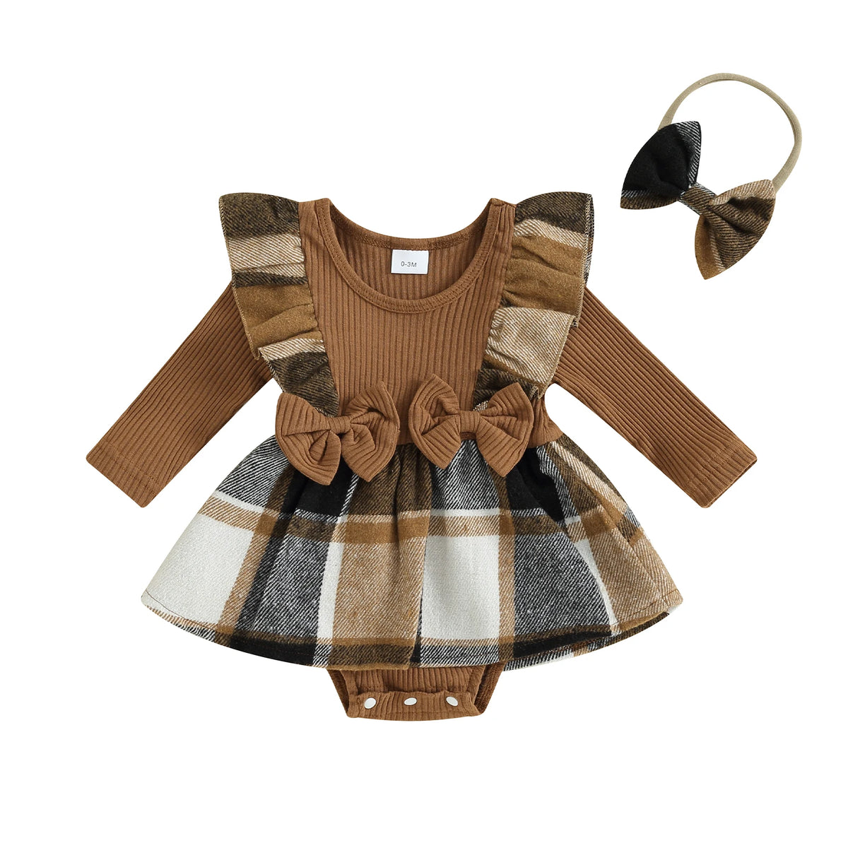 Baby Girls Autumn Romper Dress With Headband
