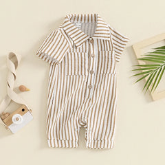 Baby Boy Striped Summer Romper – Short Sleeve, Easy Snap