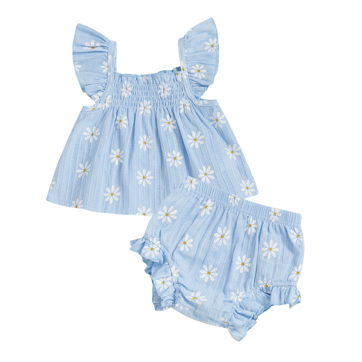 Baby Girl Daisy Smocked Top & Ruffle Shorts Summer Set