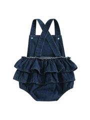 Baby Girl Pumpkin & Ghost Embroidery Halloween Denim Romper