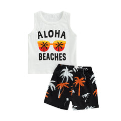 Baby Boy Letter Glasses Sleeveless Shorts Set
