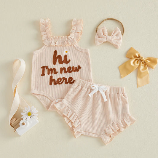 Baby Girl Letter Floral Embroidery Outfit Set