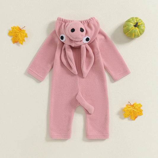 Unisex Baby Hooded Long Sleeve Pig Romper for Halloween