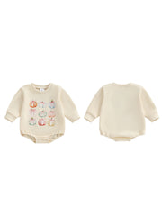 Newborn Baby Girl Pumpkin Print Long-Sleeve Halloween Romper