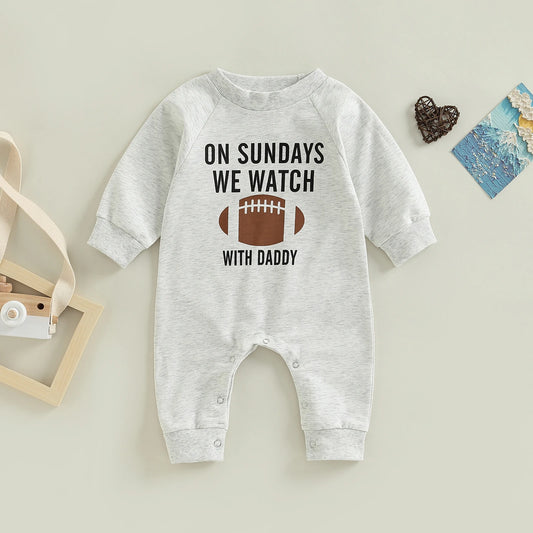 0–18M Baby Unisex “No Sundays We Watch Football with Daddy Mommy” Letter  Romper