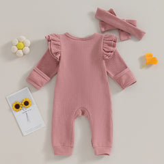Newborn Baby Girl Ruffle Long Sleeve Zipper Romper