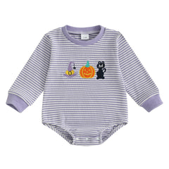 Newborn Pumpkin & Ghost Embroidery, Long Sleeve Fall Halloween Onesie