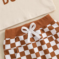 Baby Boy  Letter Tee & Checkerboard Shorts Summer Set