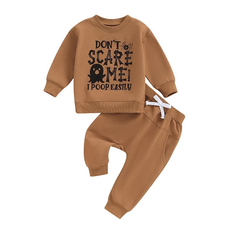 Baby Boys Halloween Letter Print Top & Solid Pants Autumn Set