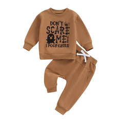 Baby Boys Halloween Letter Print Top & Solid Pants Autumn Set