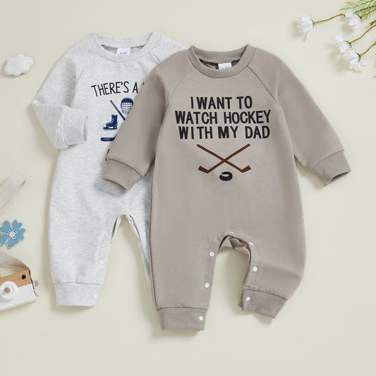 3-18M Unisex Baby Hockey Sweatshirt Romper