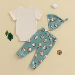 Baby Boy Letter Onesie, Basketball Pants & Hat Set